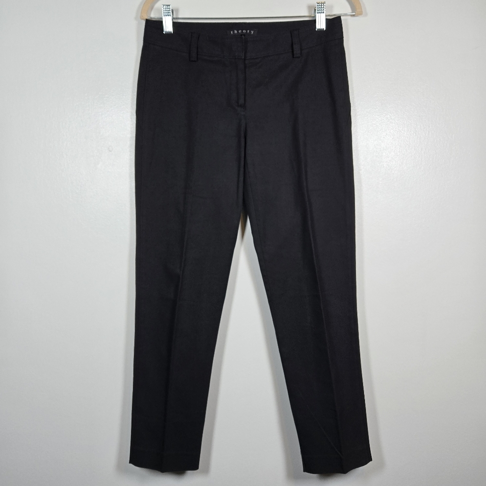 Theory Black Cotton Stretch Cropped Career Wear Trouser Pants Womens Size 2
